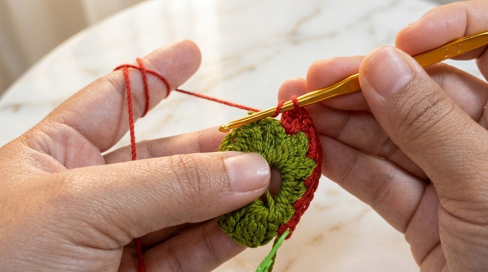 Crochet Strawberry Keychain Pattern 3