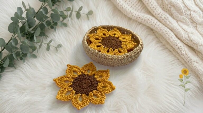 Crochet Sunflower Coaster Set Pattern 6
