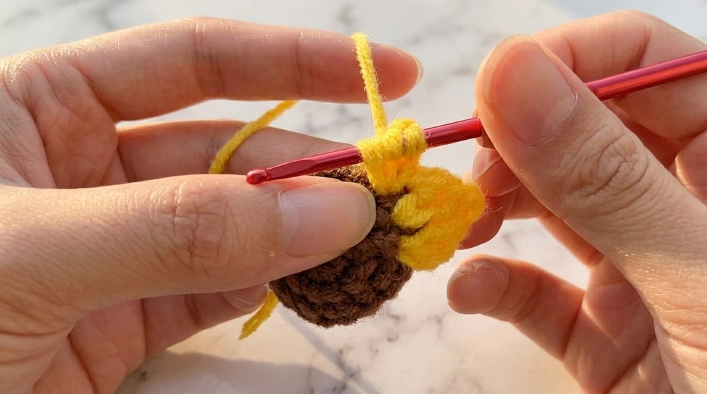 Crochet Sunflower Keychain Pattern 3