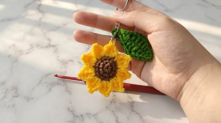 Crochet Sunflower Keychain Pattern 5