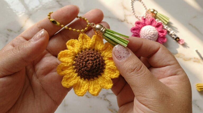 Crochet Sunflower Keychain Pattern 6