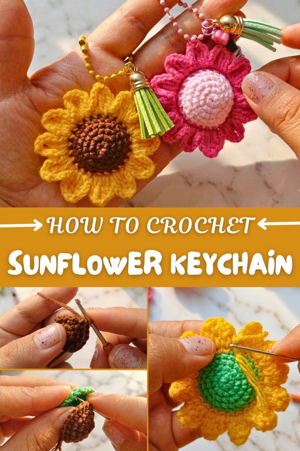 Crochet Sunflower Keychain Pattern