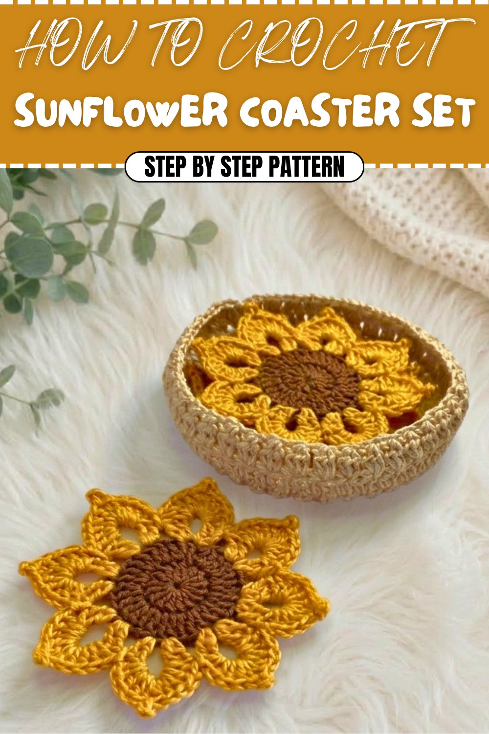 Free Crochet Sunflower Coaster Set Pattern
