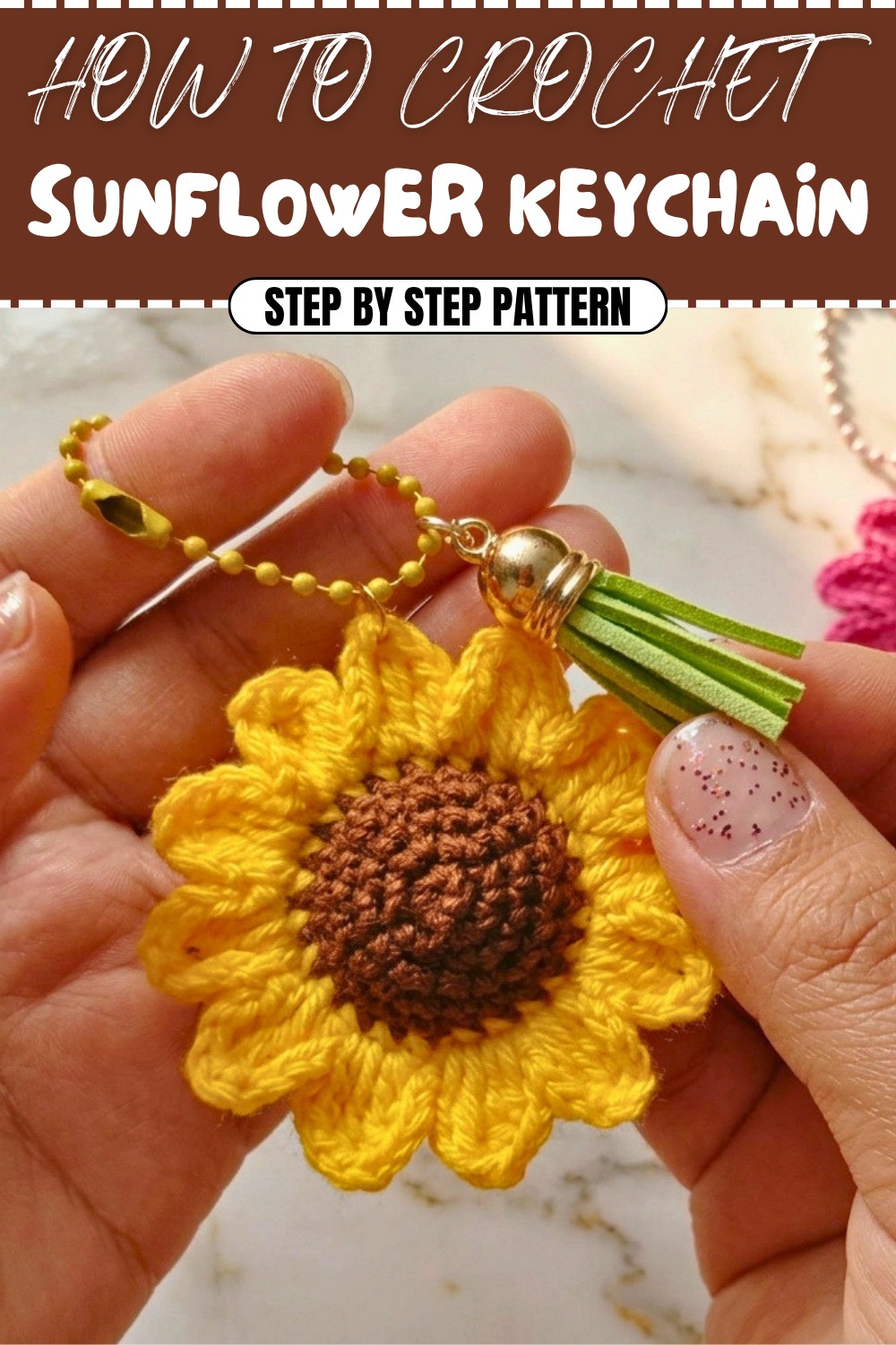 Free Crochet Sunflower Keychain Pattern