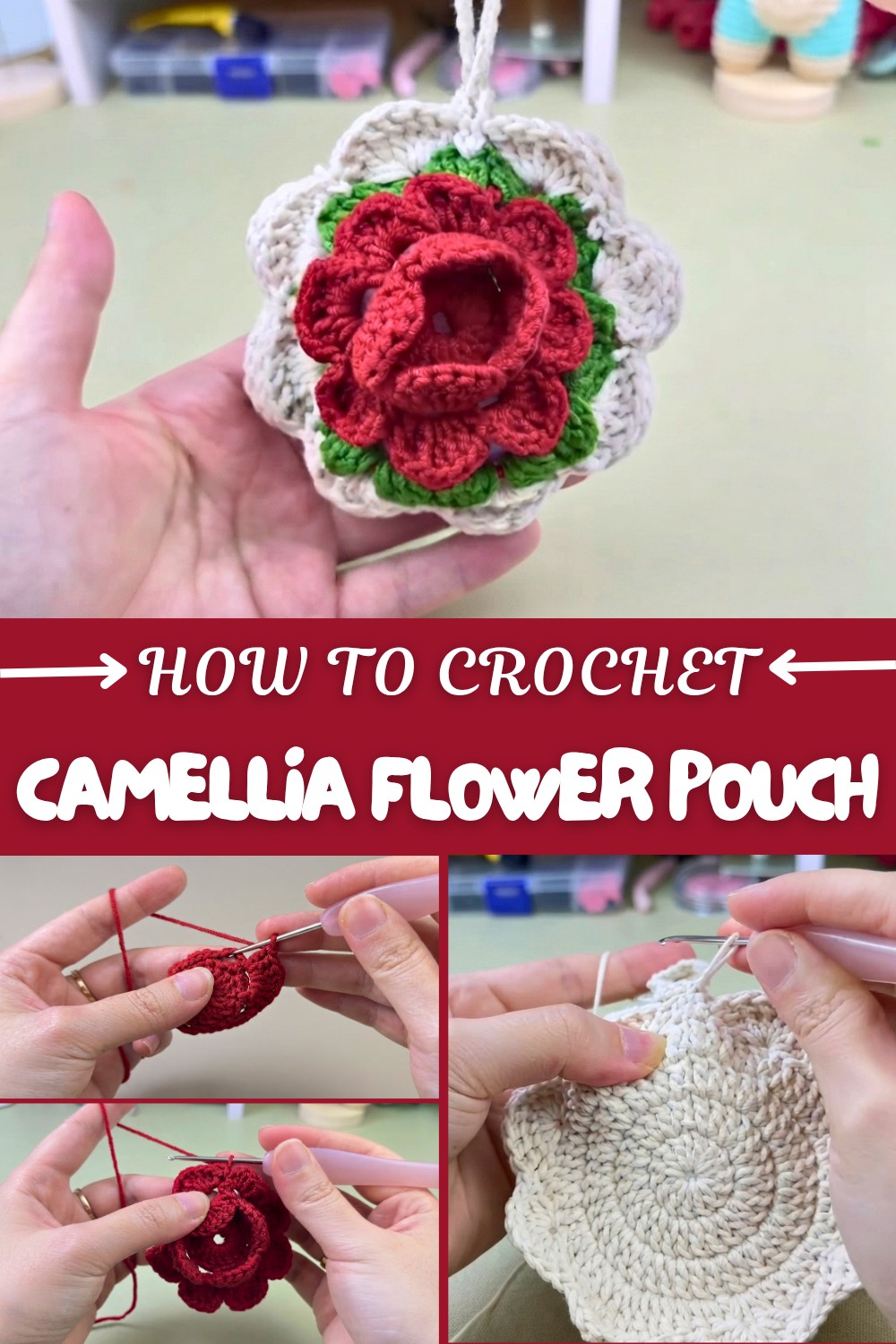 Crochet Camellia Flower Pouch Pattern