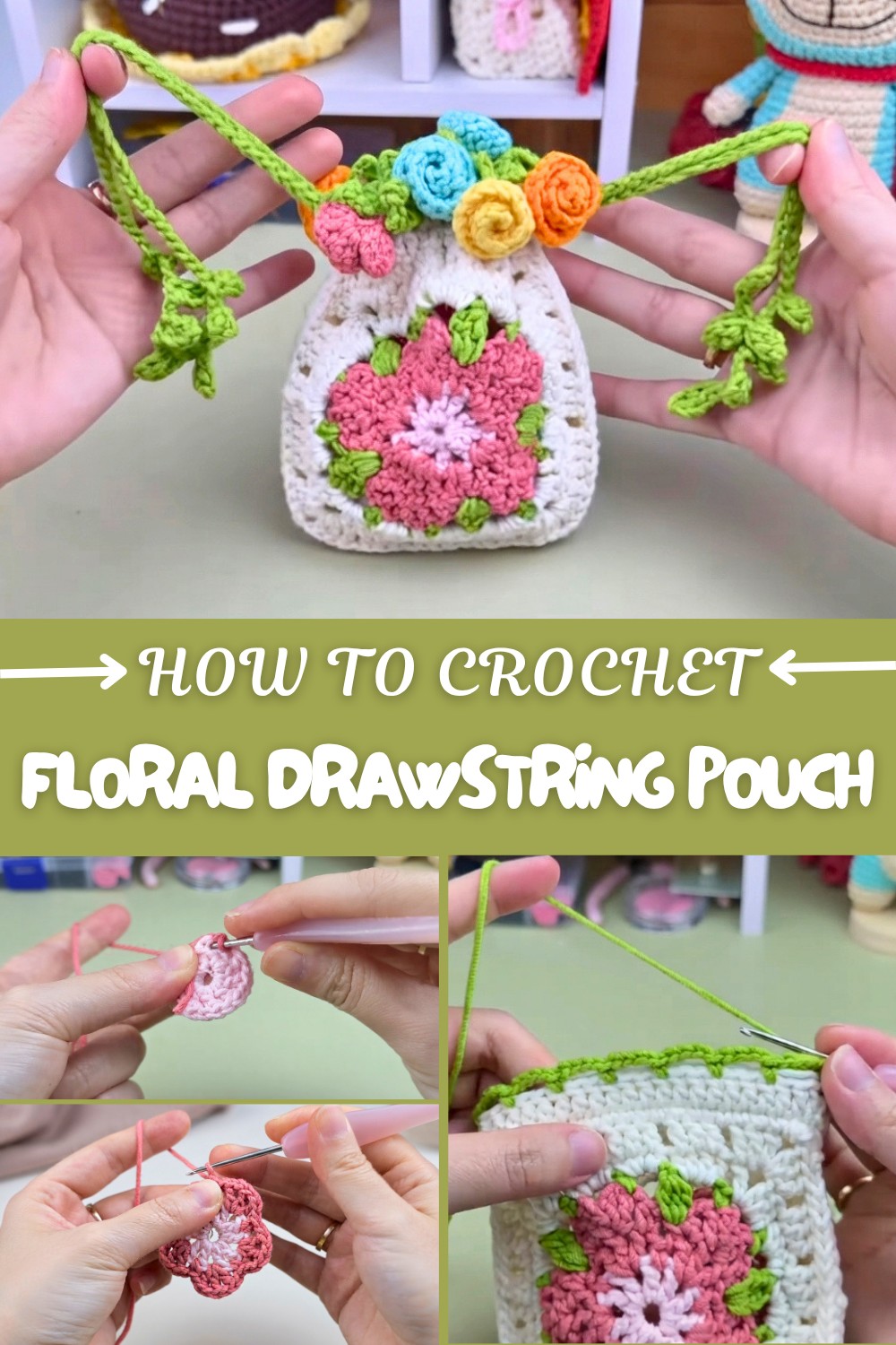 Crochet Floral Drawstring Pouch Pattern