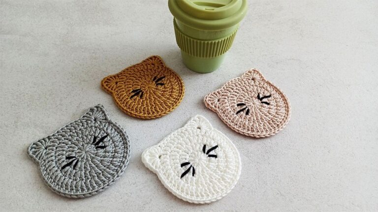 Cute Crochet Cat Coasters Pattern 6