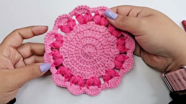 Cute Crochet Coaster With Hearts Pattern 6