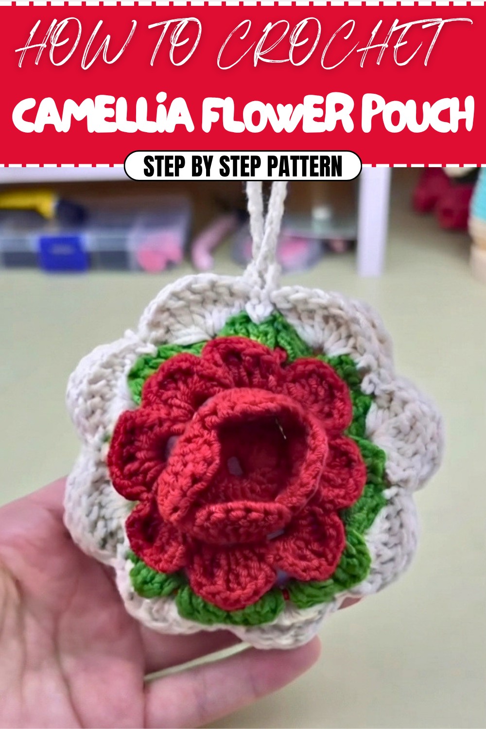 Free Crochet Camellia Flower Pouch Pattern