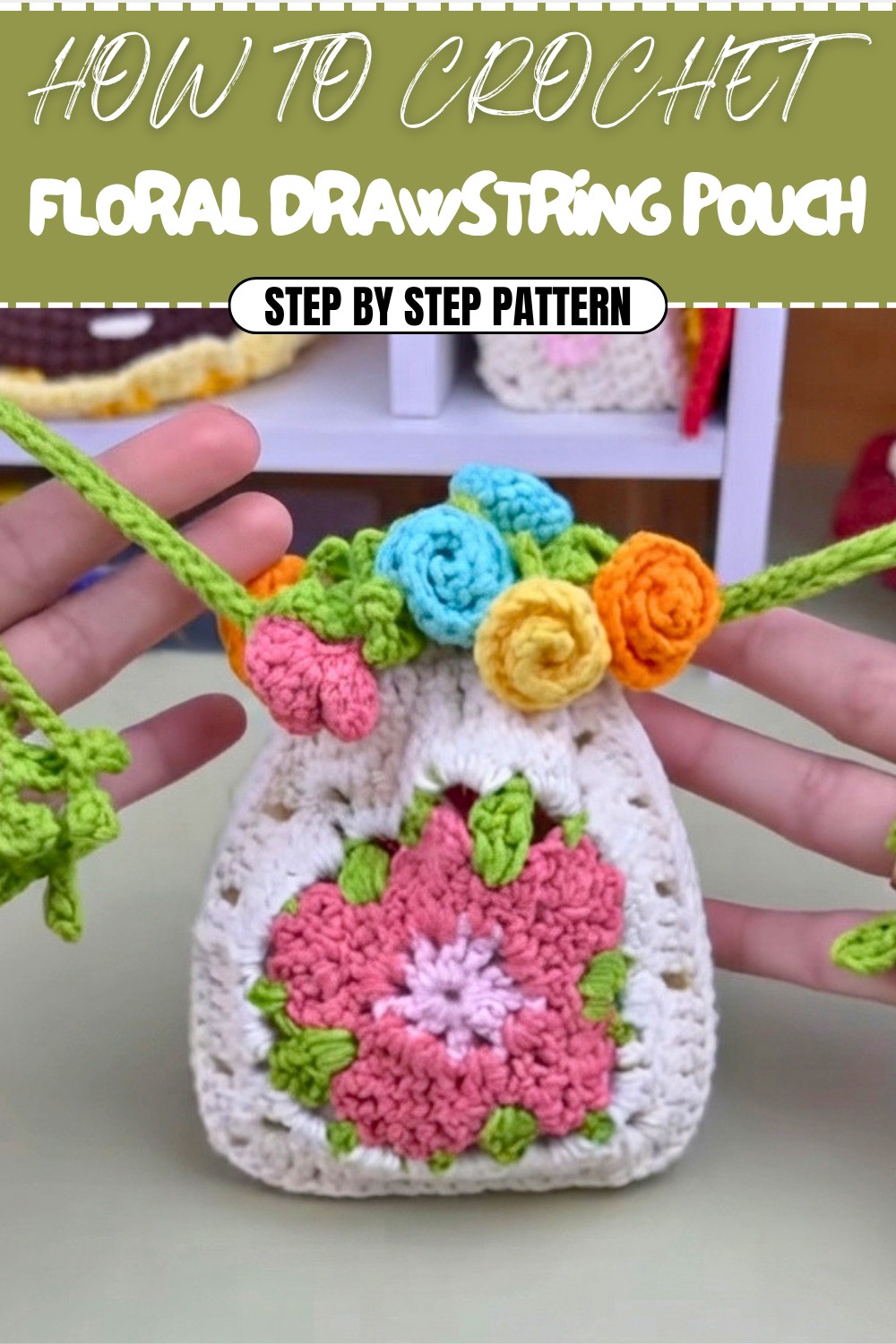 Free Crochet Floral Drawstring Pouch Pattern