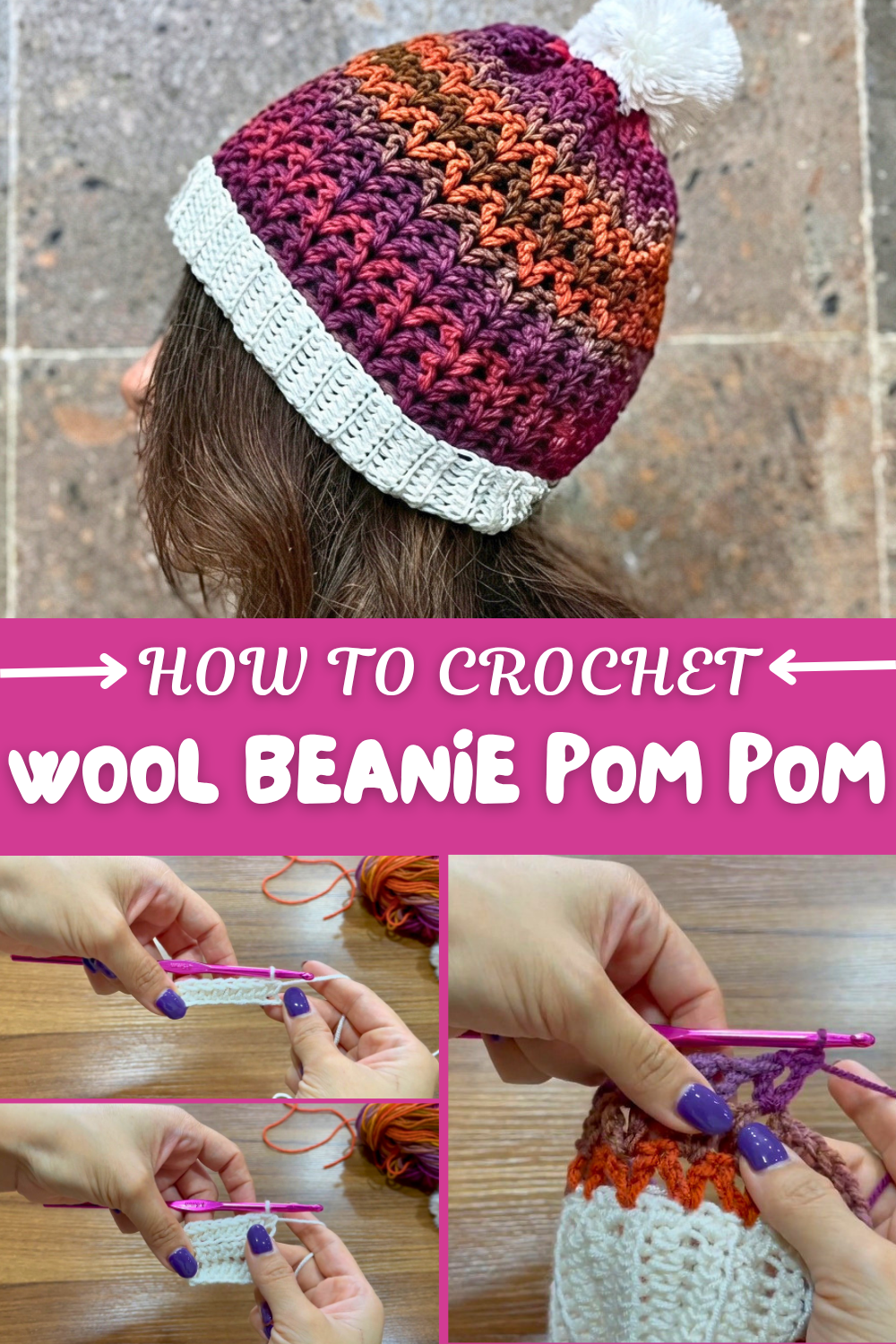 Crochet Wool Beanie Pom Pom