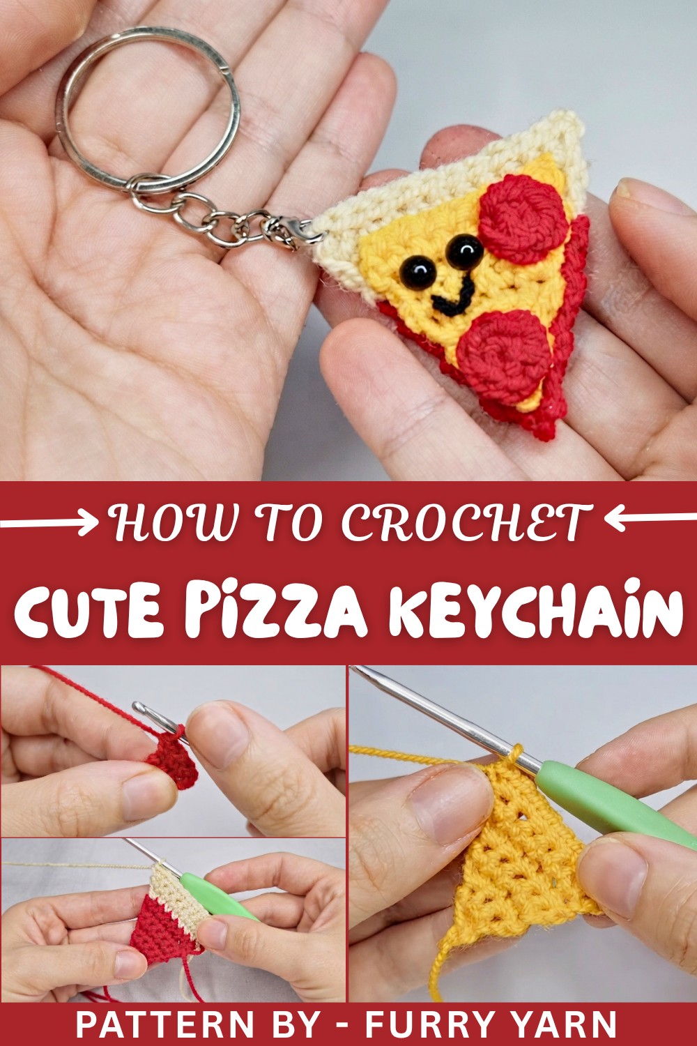 Cute Crochet Pizza Keychain Pattern