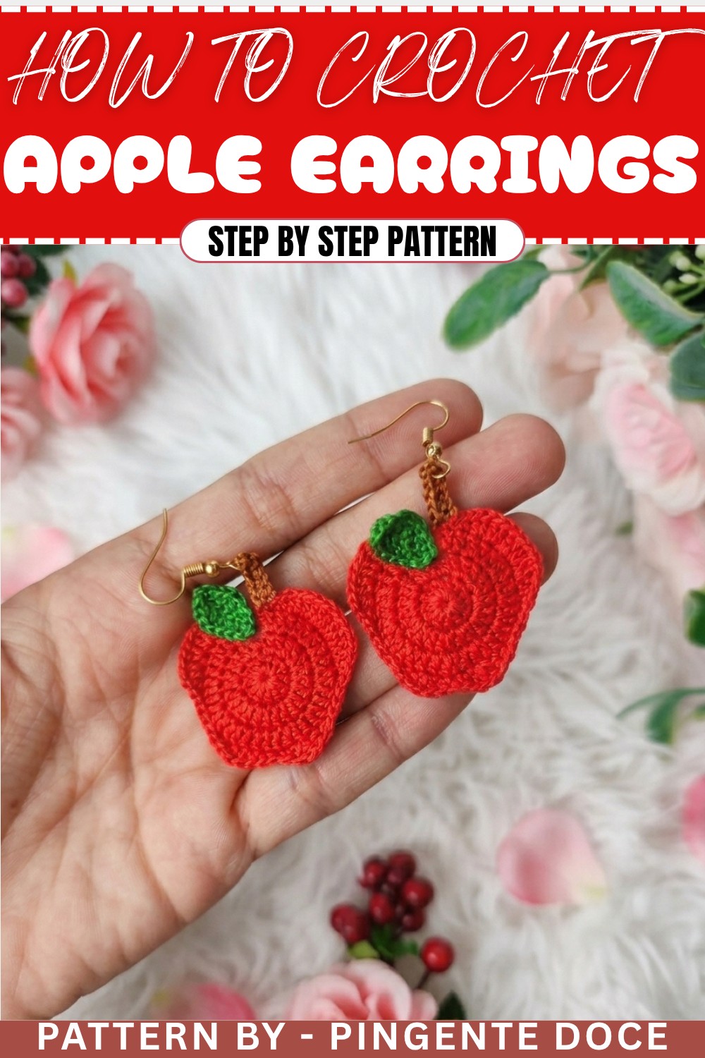 Easy Crochet Apple Earrings Free Pattern (1)