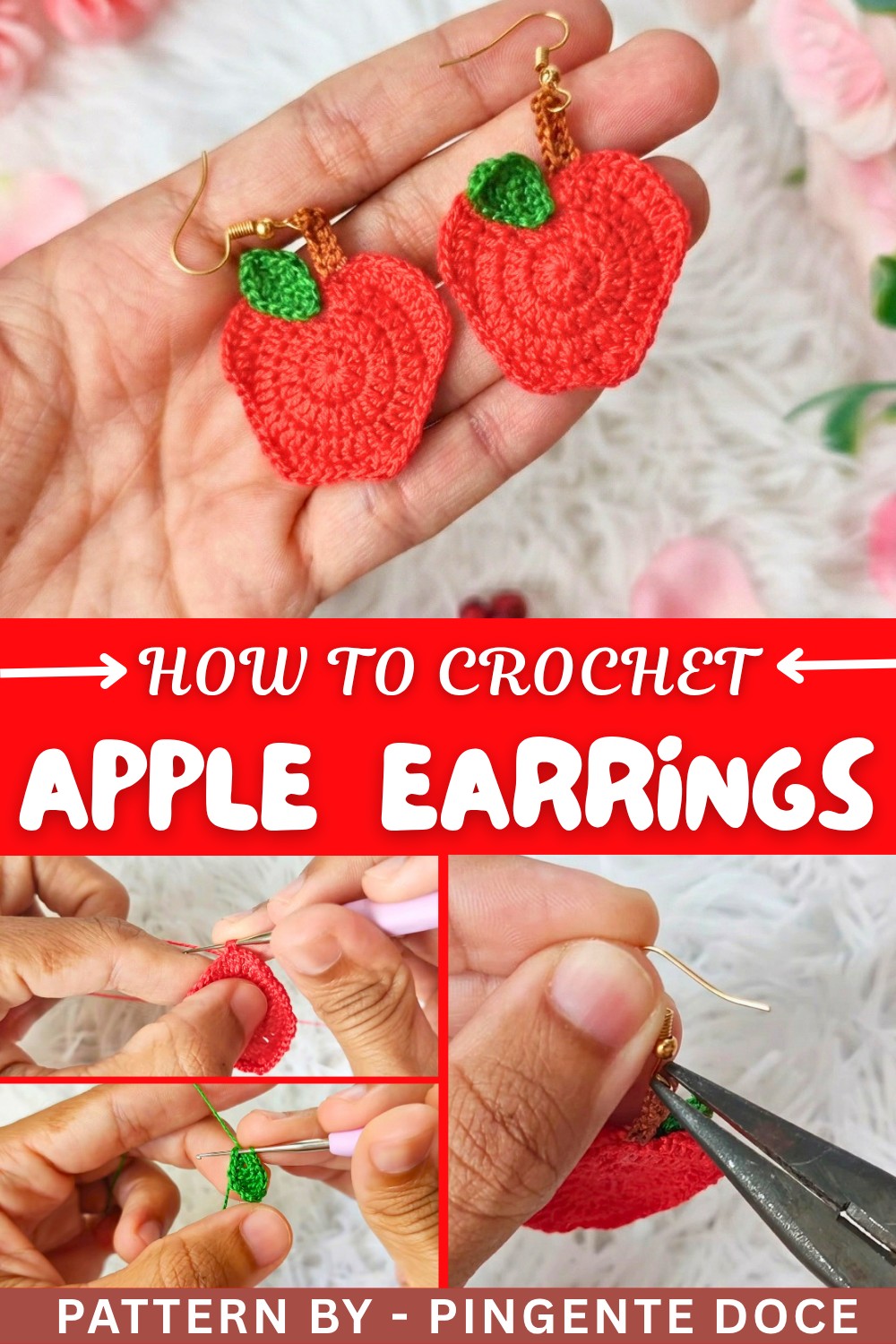 Easy Crochet Apple Earrings Free Pattern