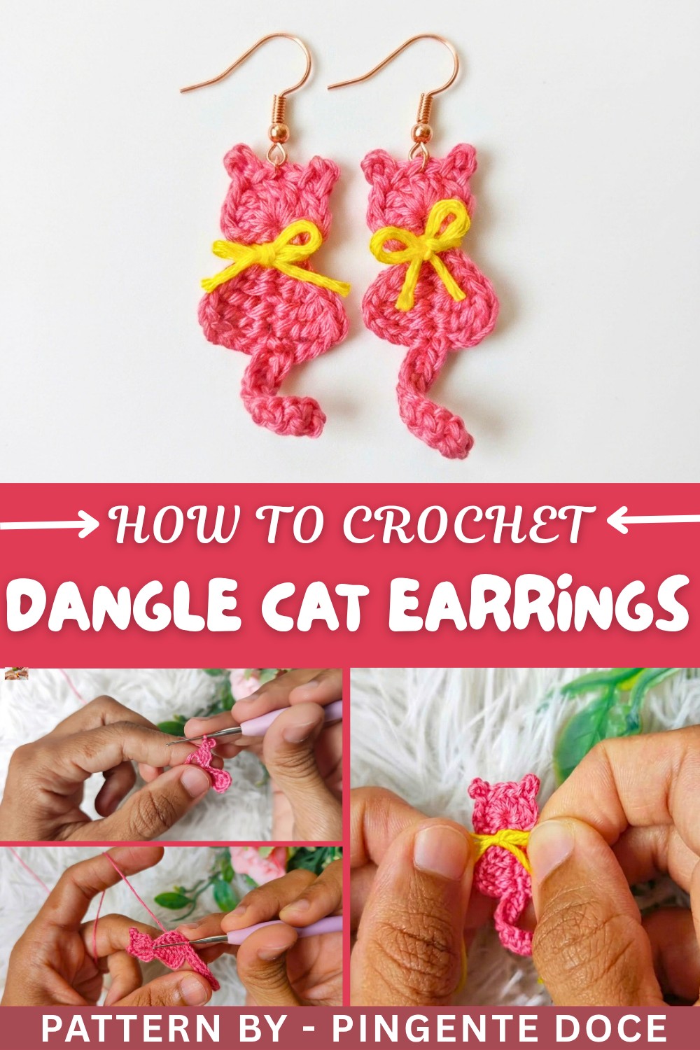 Easy Crochet Dangle Cat Earrings – Free Pattern