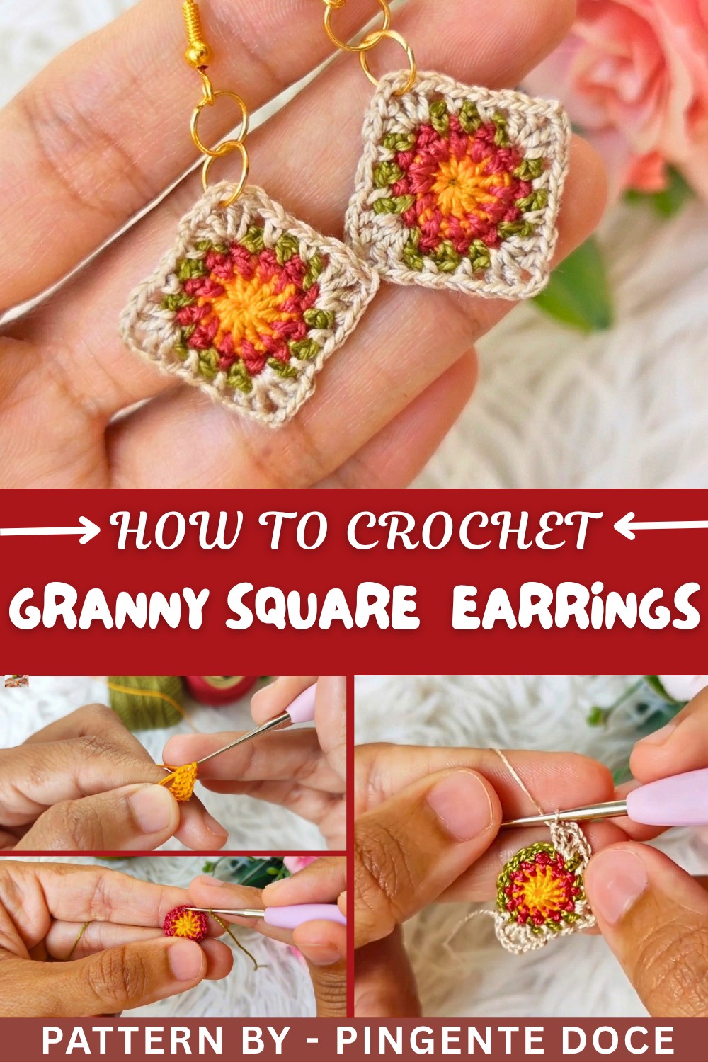 How To Crochet Granny Square Earrings Pattern