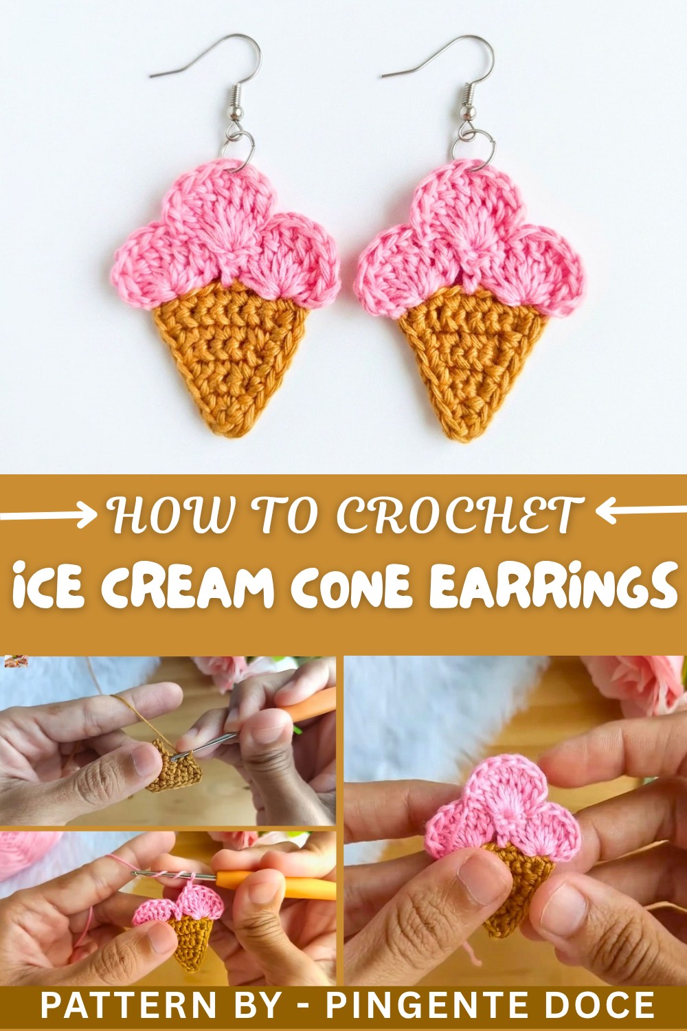 How To Crochet Ice Cream Cone Earrings
