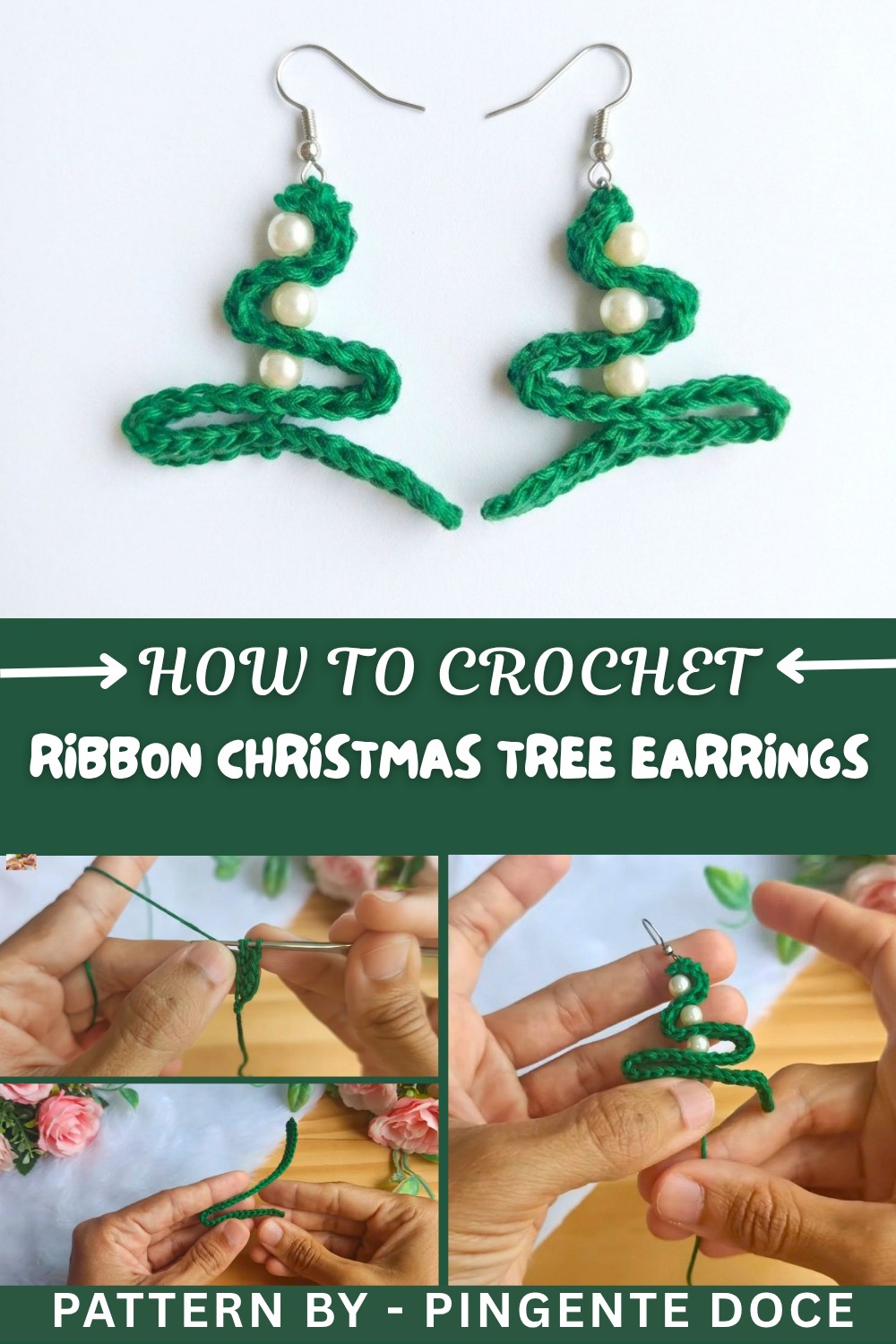 How To Crochet Ribbon Christmas Tree Earrings (1)