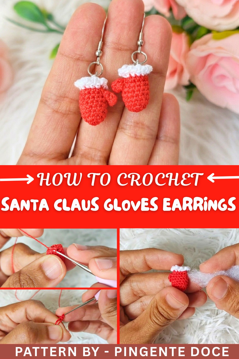 How To Crochet Santa Claus Gloves earrings (1)