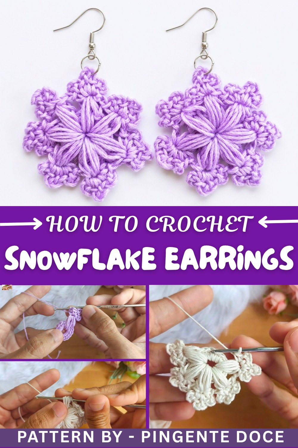 How to Crochet A Snowflake Earrings