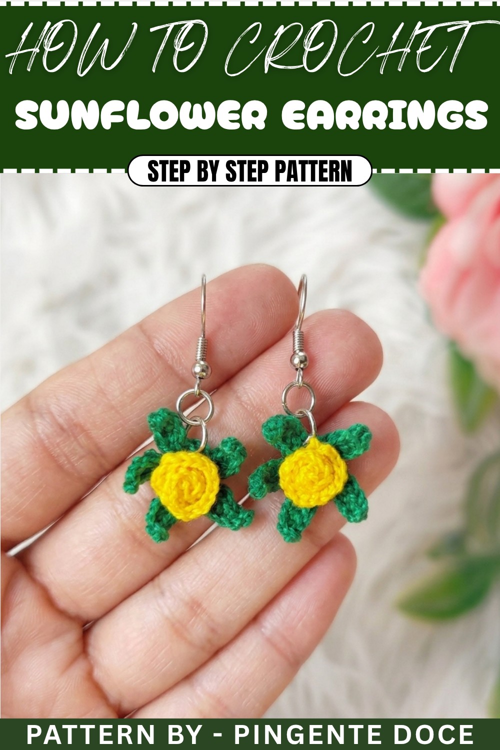 How to Crochet Mini Sunflower Earrings Pattern