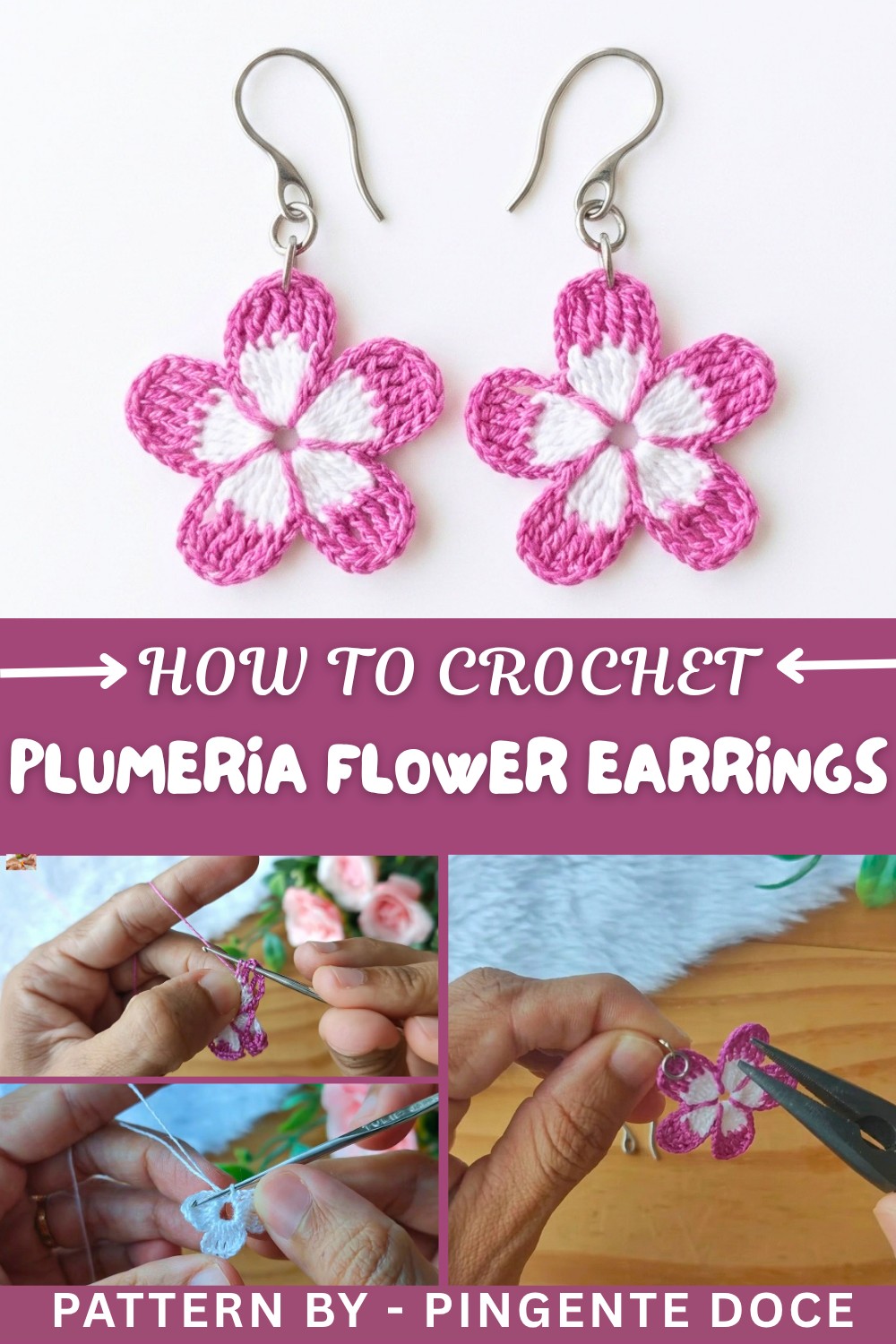 How to Crochet Plumeria Flower Earrings