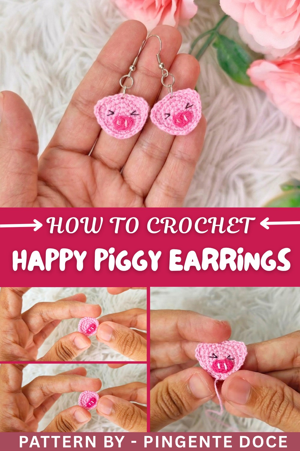 How to Crochet happy piggy Earrings Pattern