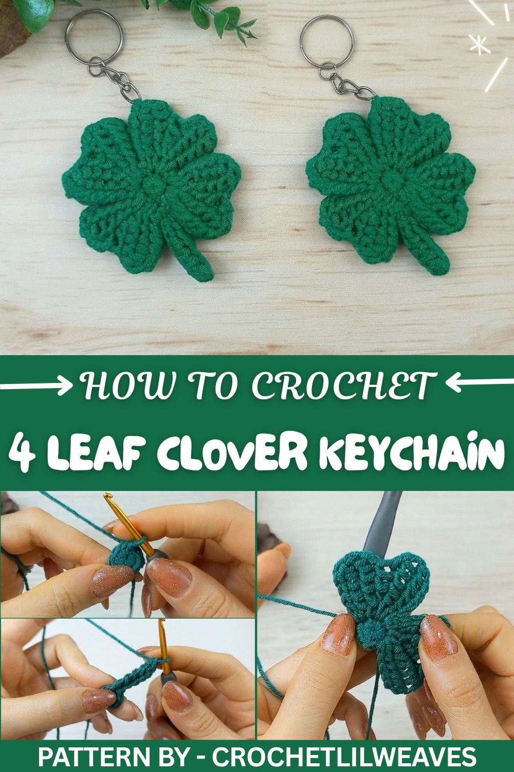 Crochet 4 Leaf Clover Keychain Pattern