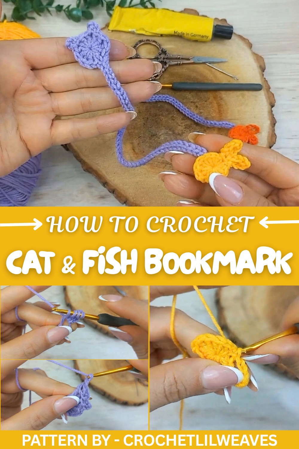 Crochet Cat & Fish Bookmark Pattern