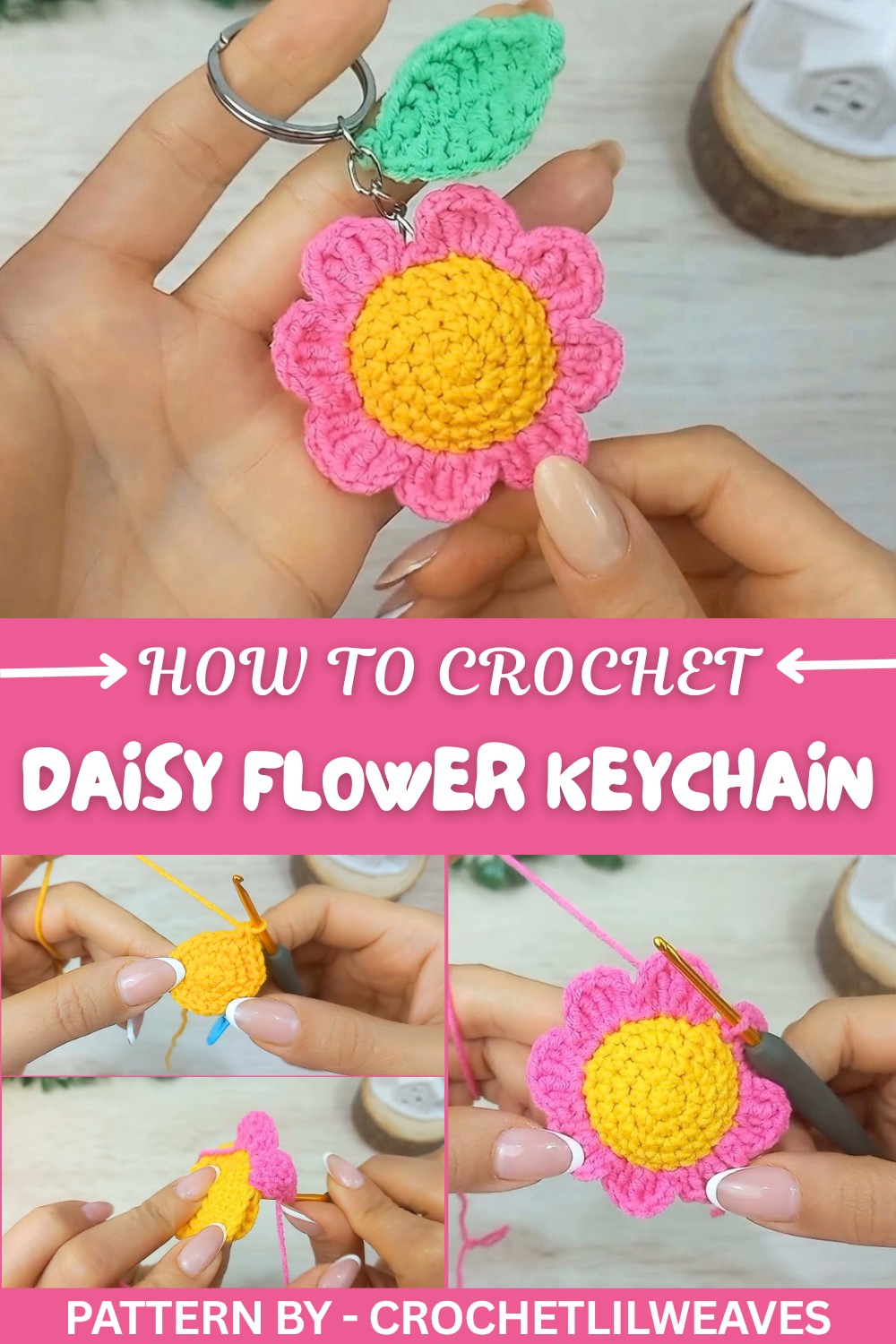 Crochet Daisy Flower Keychain Pattern