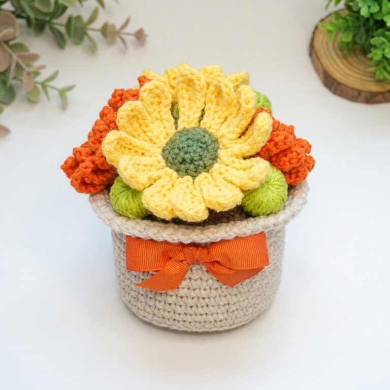 Free Crochet Sunflower In A Pot  Pattern With Pretty Finish