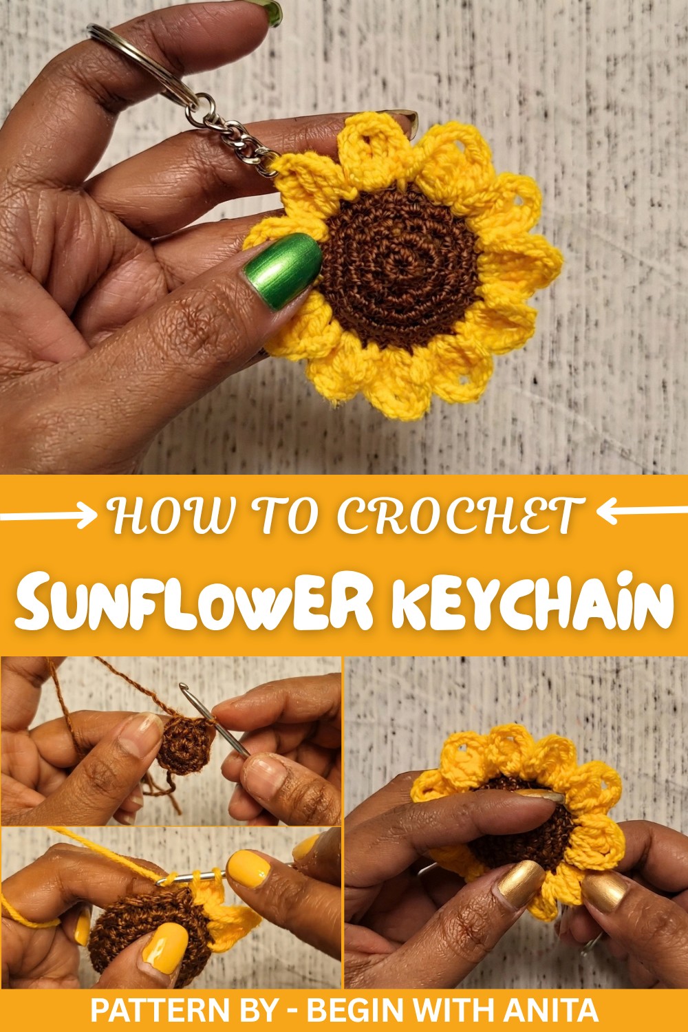 Crochet Sunflower Keychain Pattern