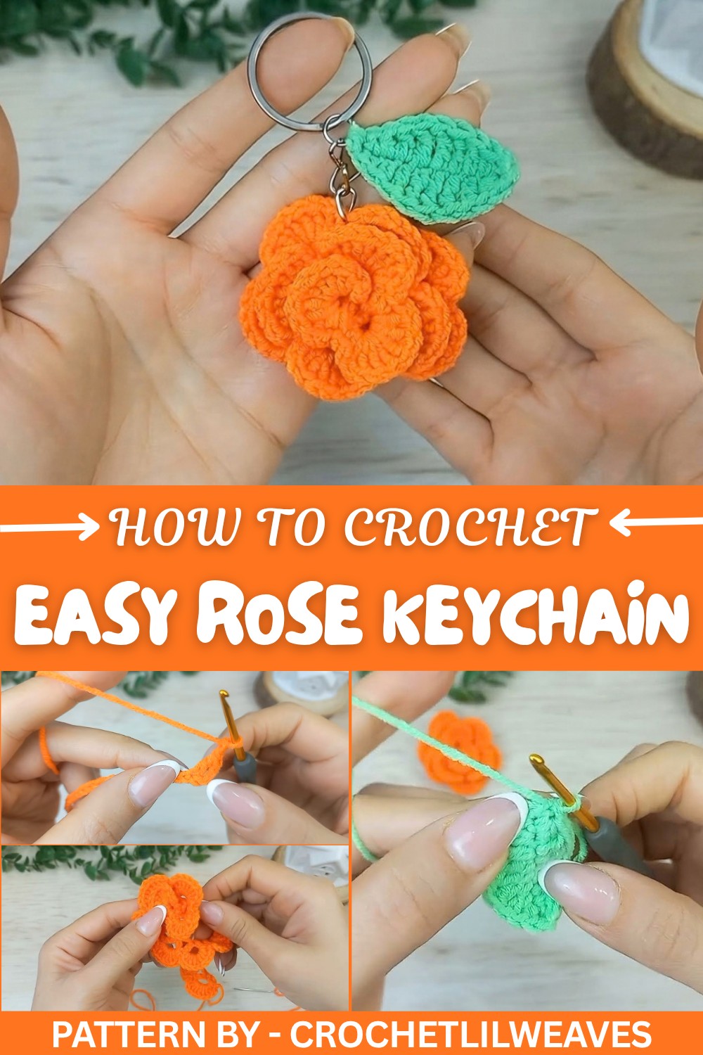 Easy Crochet Rose Keychain Pattern