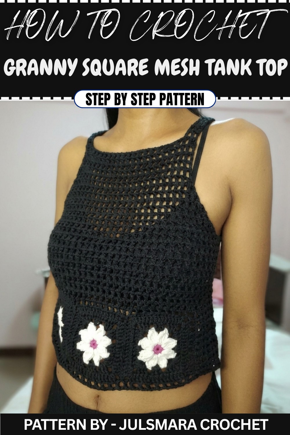 Easy Free Crochet Granny Square Mesh Tank Top Pattern for Summer rochet Top with Choker Pattern