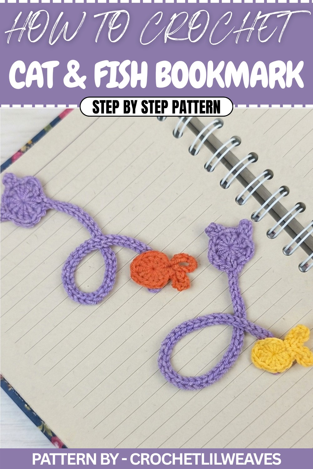 Free Crochet Cat & Fish Bookmark Pattern