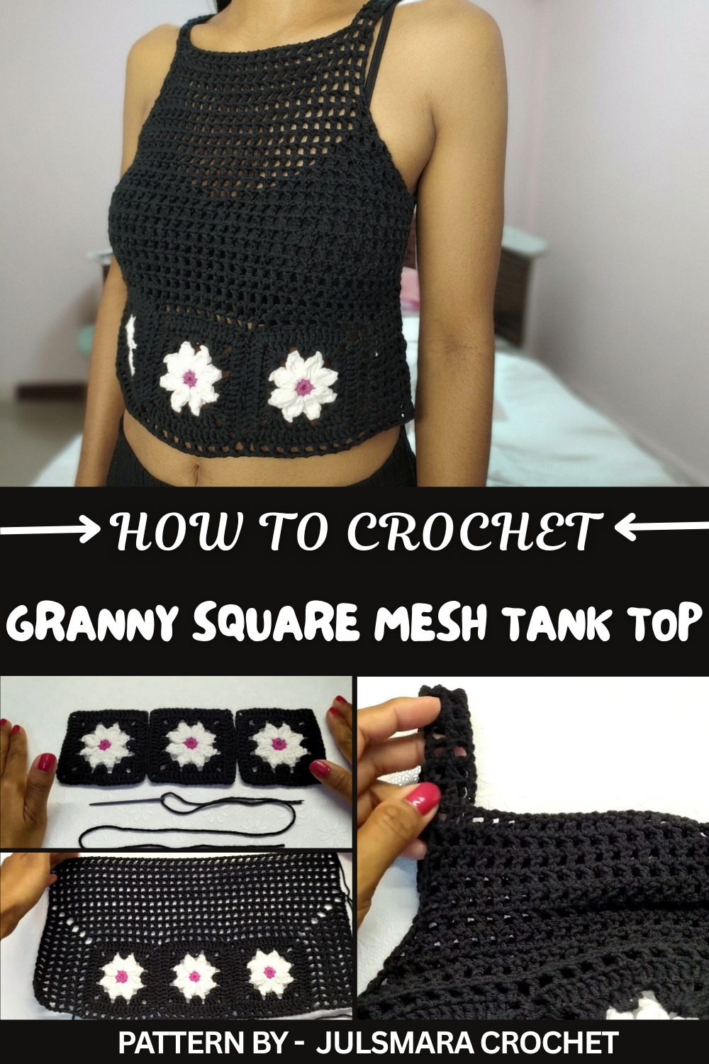 Free Crochet Granny Square Mesh Tank Top Pattern for Summer