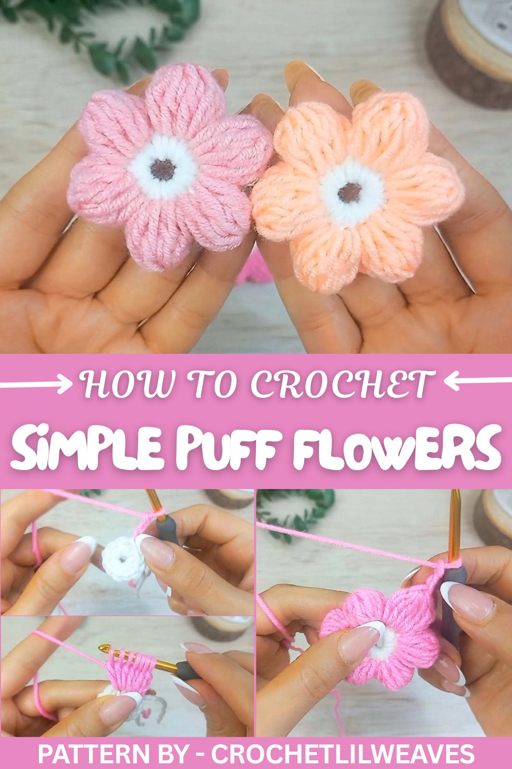 Simple Crochet Puff Flowers Pattern