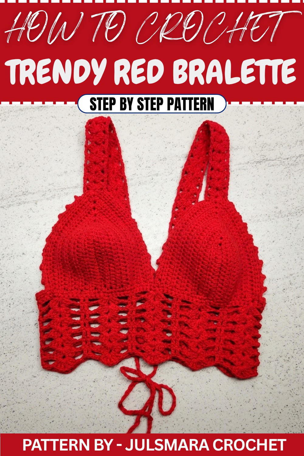 Trendy Free Crochet Red Bralette Pattern (1)
