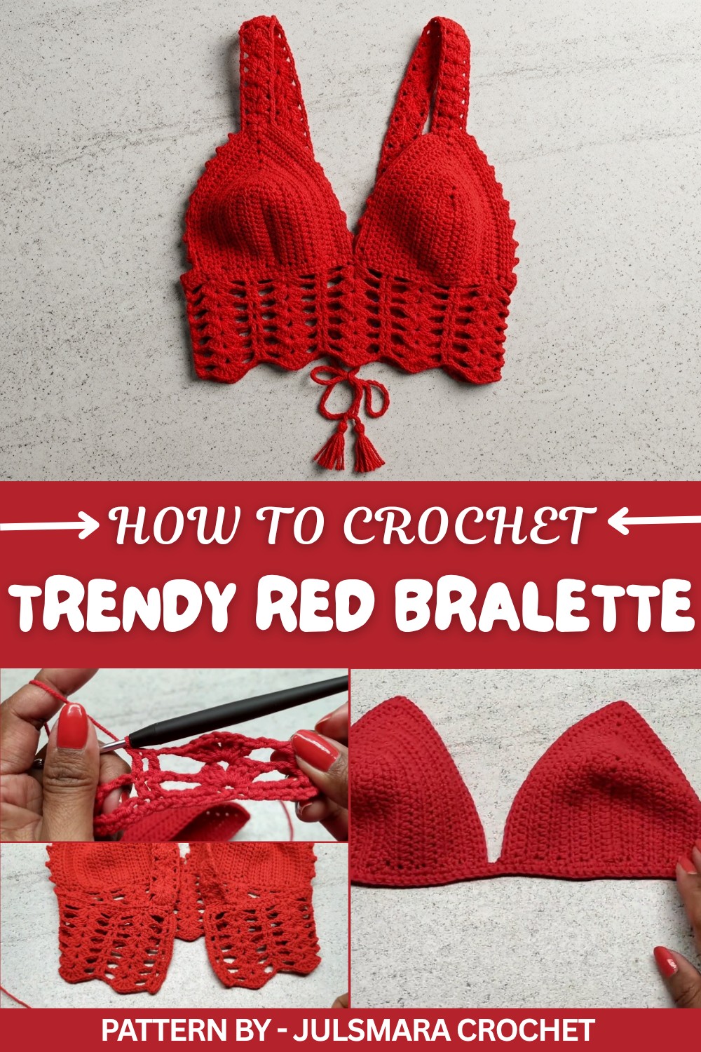 Trendy Free Crochet Red Bralette Pattern