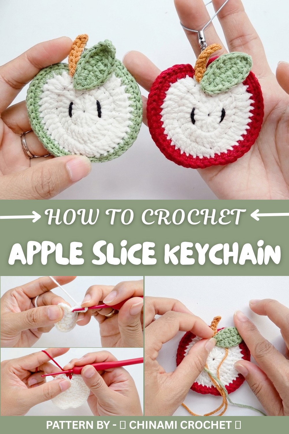 Crochet Apple Slice Keychain Pattern