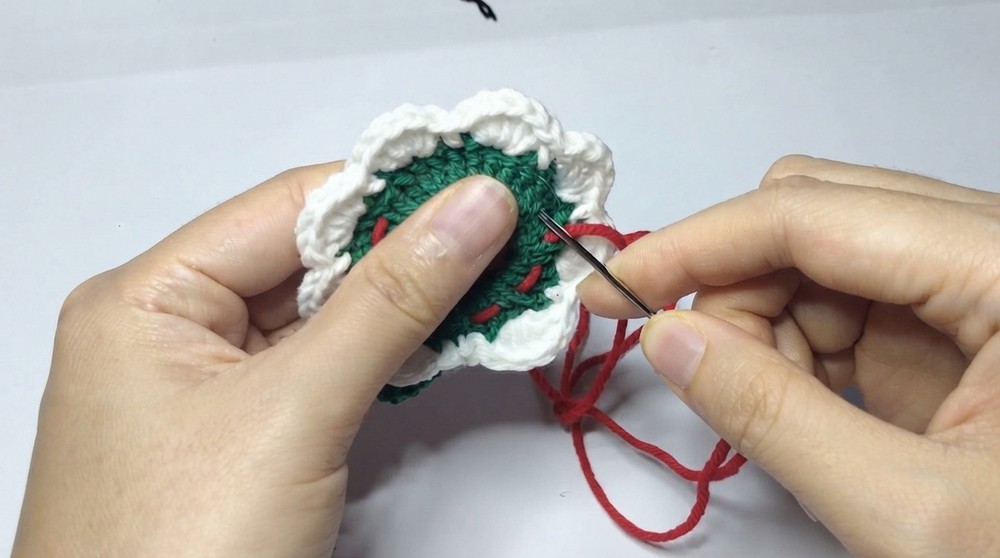 Crochet Christmas Wreath Keychain Pattern 6