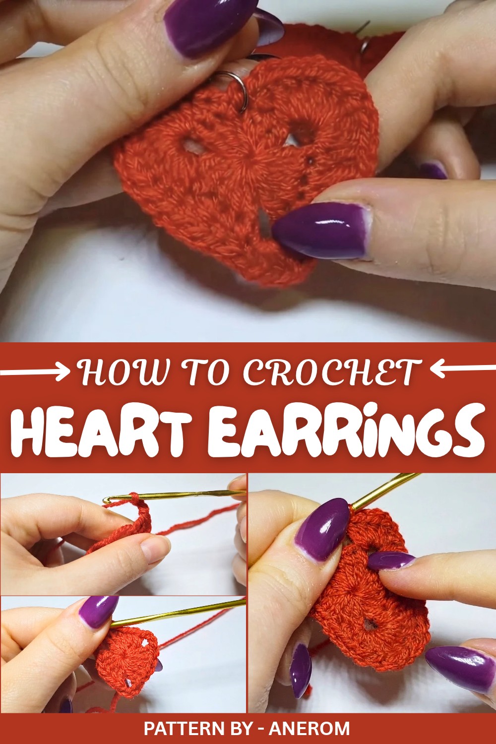 Crochet Heart Earrings Pattern
