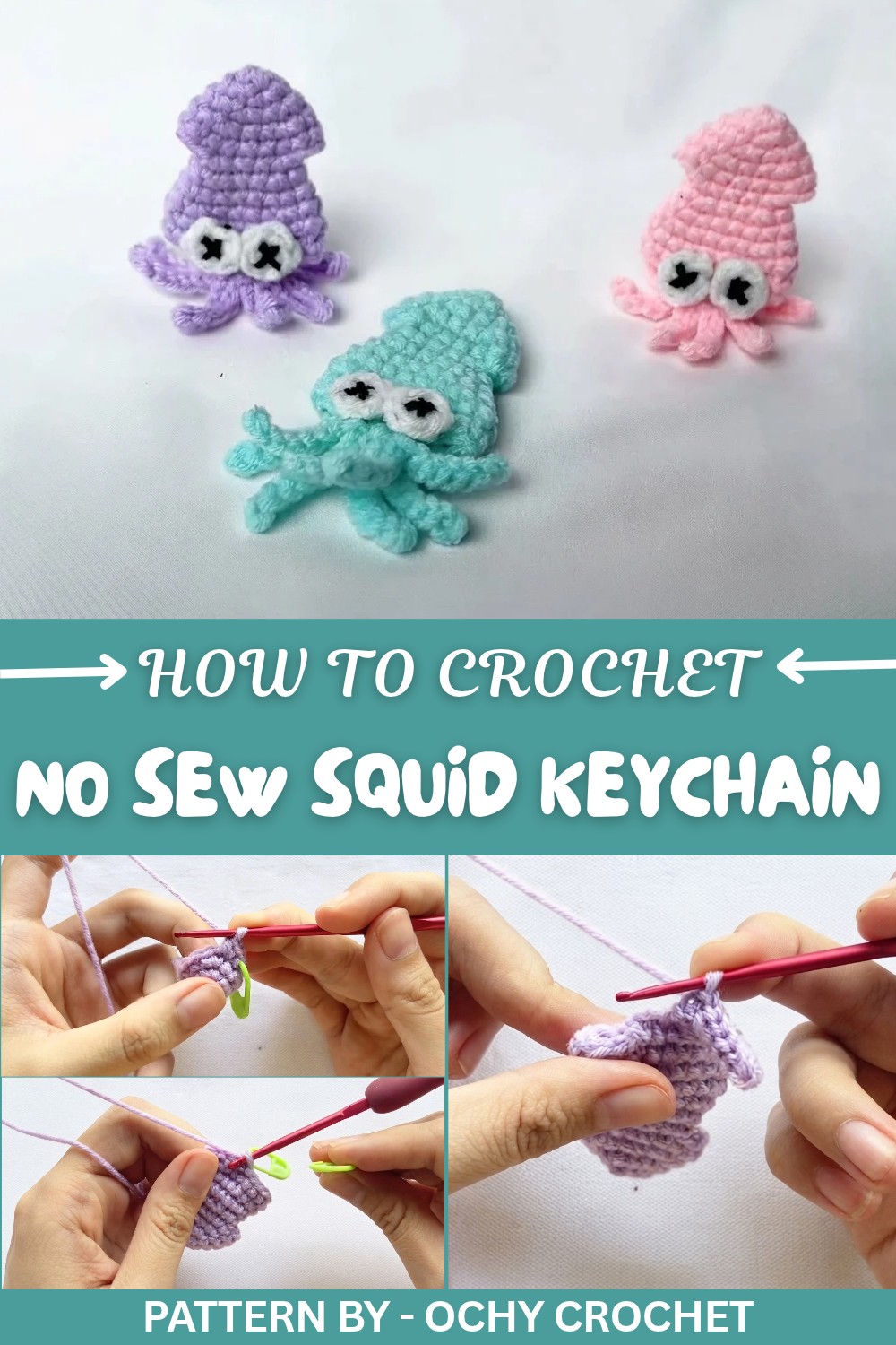 Crochet No Sew Squid Keychain Pattern