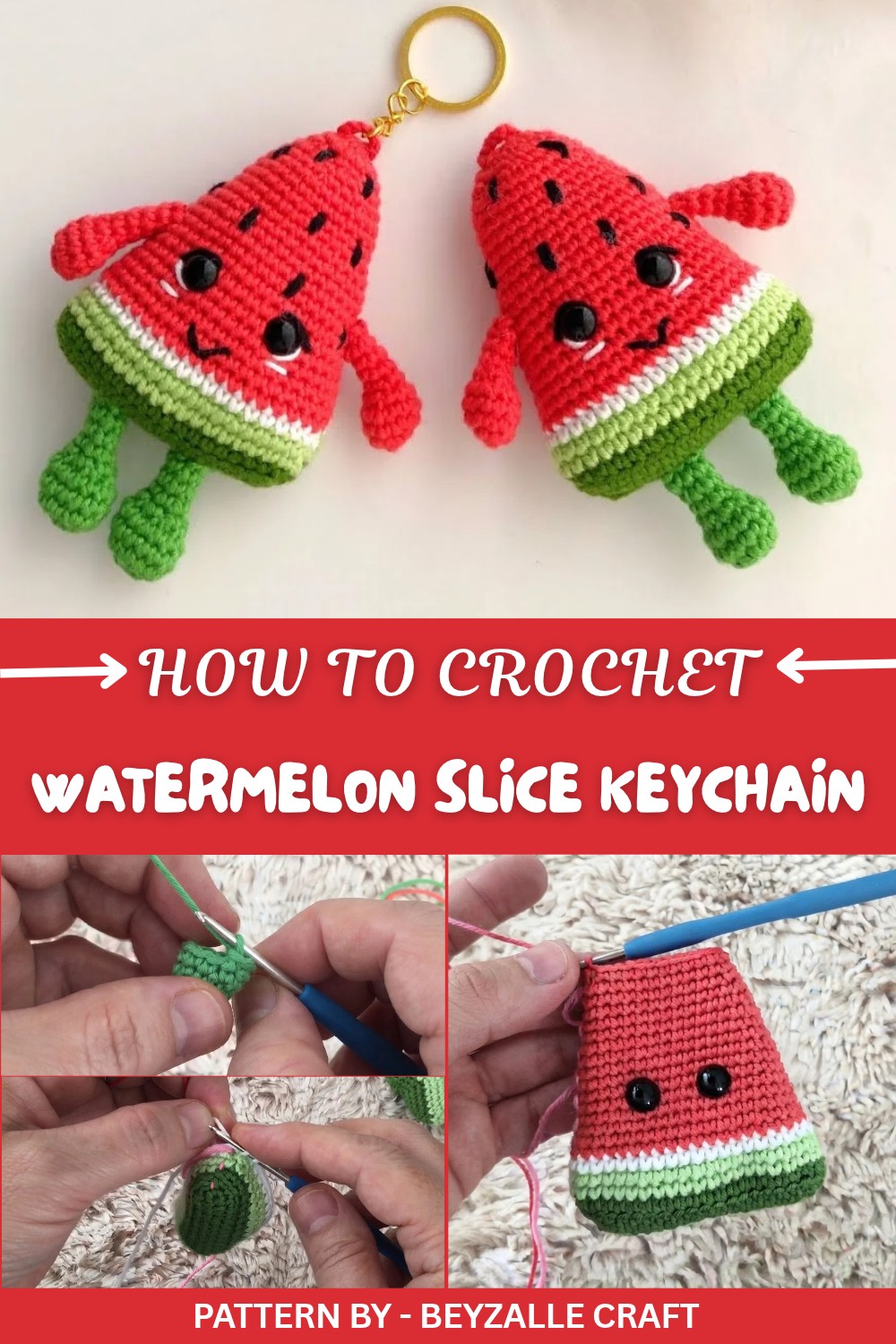 Crochet Watermelon Slice Keychain Pattern