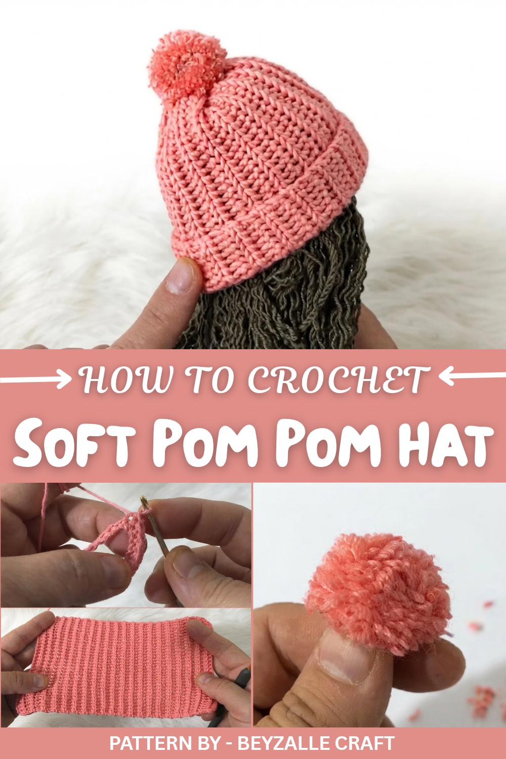 Soft Crochet Pom Pom Hat Pattern